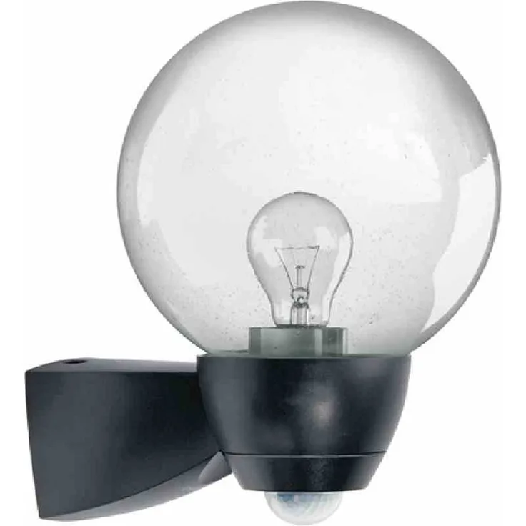 Außenleuchte mit BW-Melder, 1 x E27/100W, Blasenglas schwarz