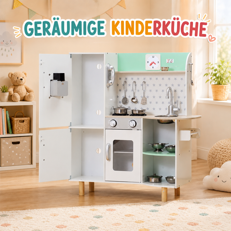 Baby Vivo Kinderküche Spielküche aus Holz - Gustavo in Weiß