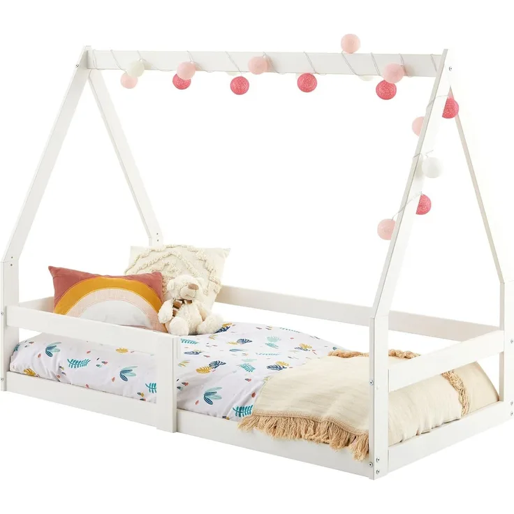 IDIMEX Kinderbett LUSIA, Hausbett Kinder Bodenbett Kinderbett Kiefer-Massivholz 80x160 cm