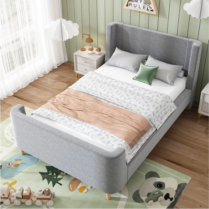 Flieks Polsterbett, Kinderbett Einzelbett 90x200cm mit kosmischem Muster Samt – Bild 5