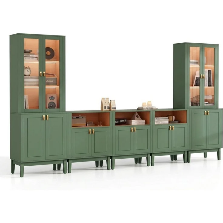 VOWNER TV-Board Set mit Glastüren, LED Fernsehschrank multifunktional (5 St), 5PSC Version: 180cm für TV bis 75 Zoll, Maße 300 x 180 x 40 cm – Bild 3