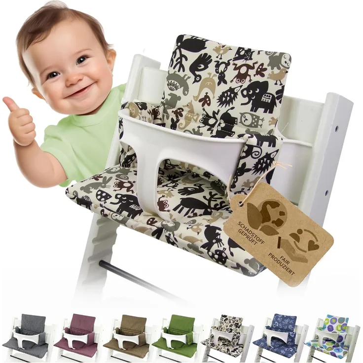 BambiniWelt Sitzkissen Auflage für Stokke 'Tripp Trapp' Hochstuhl, 2-teilig, Beige/Braun (Tiere)