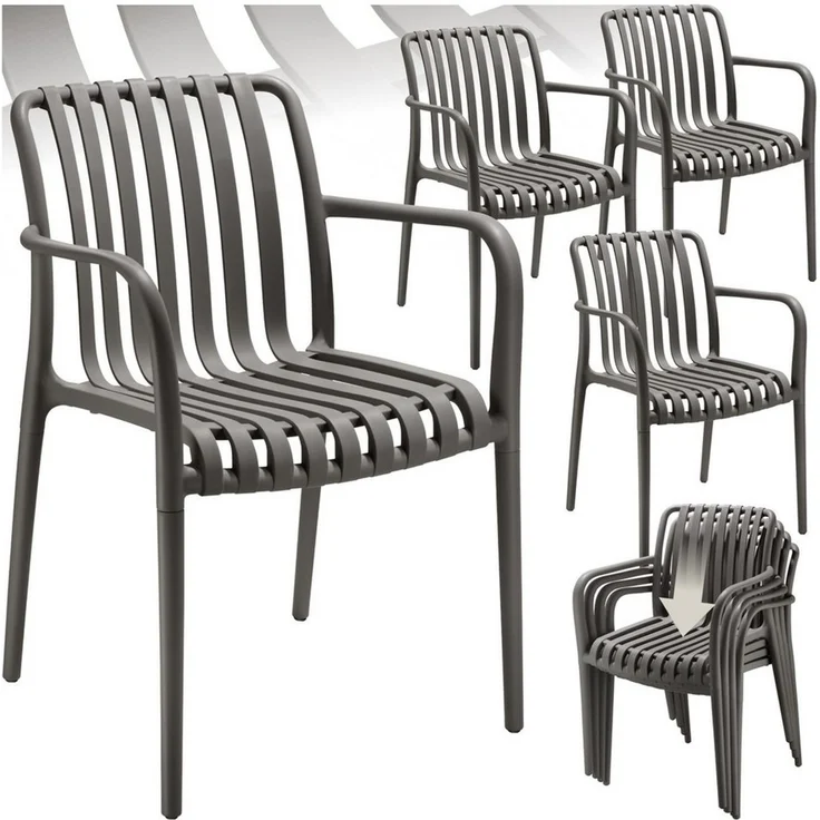 tectake Gartenstuhl Balkonstuhl Alcudia, wetterfest und UV-beständig, stapelbar (Set, 4 St), Wetterfester, robuster und langlebiger Kunststoff – Bild 1