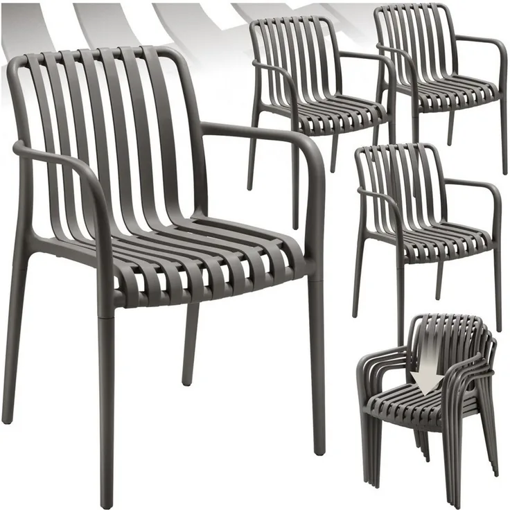 tectake Gartenstuhl Balkonstuhl Alcudia, wetterfest und UV-beständig, stapelbar (Set, 4 St), Wetterfester, robuster und langlebiger Kunststoff