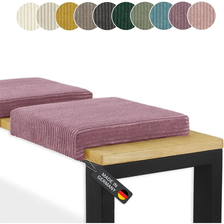 Lycce Bankauflage Klemmkissen mit Leiste - Cord, Polsterung, rutschfest Altrosa 8x40x38cm – Bild 10