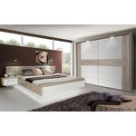 Forte RDNL181B-T30 Rondino Sandeiche Nb. / Hochglanz Weiß Bettanlage Doppelbett Bett inkl. Fussbank inkl. Nachtkonsolen ca. 180x200 cm