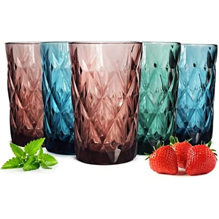 6 Bunte Trinkgläser 350ml Wassergläser Saftgläser Longdrinkgläser Cocktailgläser – Bild 1