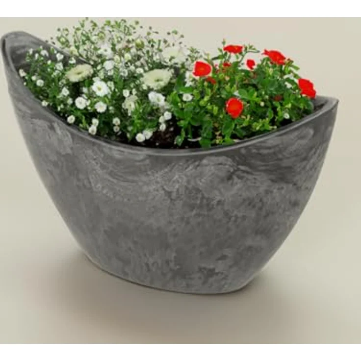 matches21 HOME & HOBBY Blumentopf Hohe Pflanzschalen oval 2er Set 20, 24 cm für draussen schwarz (2 St), Wetterfeste Vintage Blumen-Schalen als Dekoschalen Grabschmuck – Bild 6