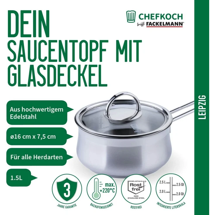 Chefkoch trifft Fackelmann Serviertopf Saucentopf, Edelstahl, Ø 14 cm, induktionsgeeignet, backofengeeignet – Bild 1