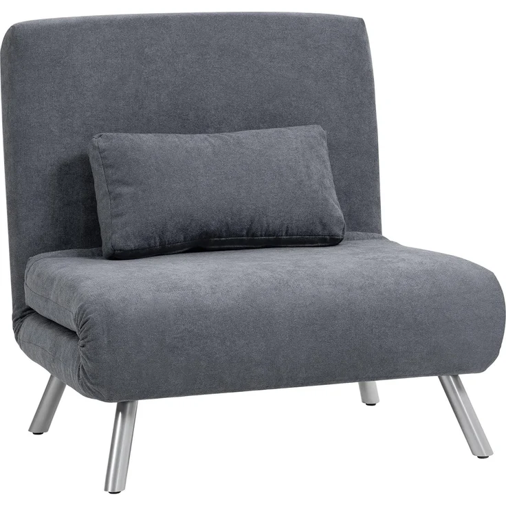 HOMCOM Schlafsofa mit verstellbarer Rückenlehne, abnehmbar Kissen, Samtoptik, 3-in-1 Schlafsessel 1 Teile, bis 120 kg, für Wohnzimmer, Schlafzimmer Dunkelgrau – Bild 1