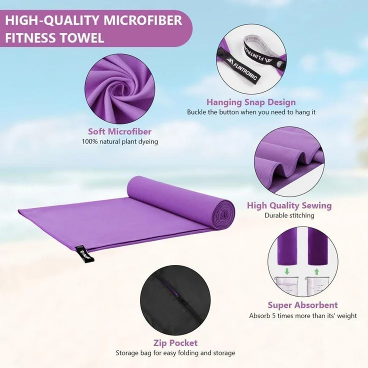 Handtuch Mikrofaser 200x100cm Schnelltrocknend Strand Lila 200*100 cm – Bild 4