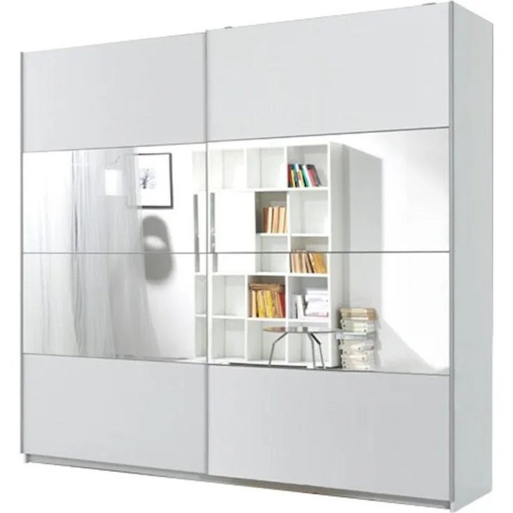 Schwebetürenschrank Kleiderschrank Beta 221cm weiß Spiegel 2-türig