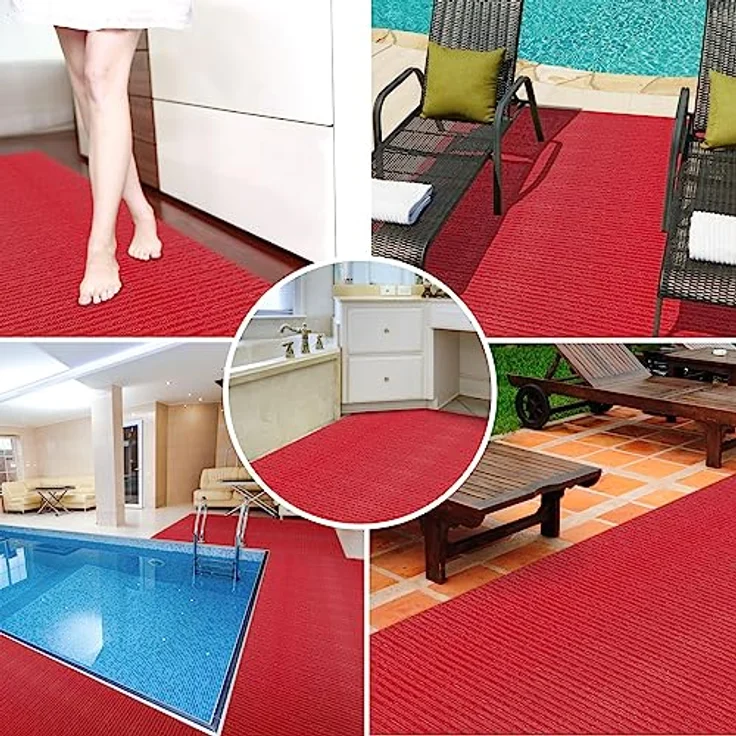 ANRO Badematte Weichschaummatte Antirutsch Bad- und Duschvorleger Uni Feuerrot, 280x130cm, pflegeleicht und zuschneidbar – Bild 5