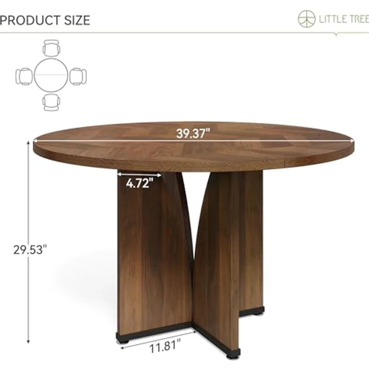 LITTLE TREE Kleiner Konferenztisch (99 cm) für 4 Personen, runder Besprechungstisch mit X-förmigem Fußgestell, für Büro, Konferenzraum, kleine Räume, Dunkelbraun – Bild 2
