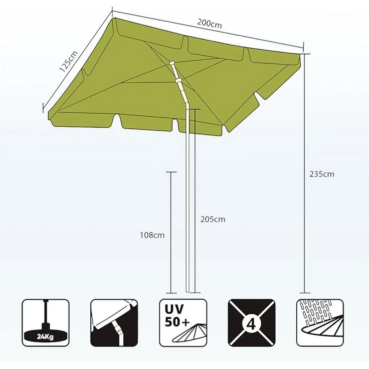 Sekey Sonnenschirm 200x125 cm Balkonschirm Rechteckig Sonnenschirm mit Schutzhülle, LxB: 200x125 cm, Abknickbar, Sonnenschutz UV50+, Marktschirm für Terrasse, Garten – Bild 2