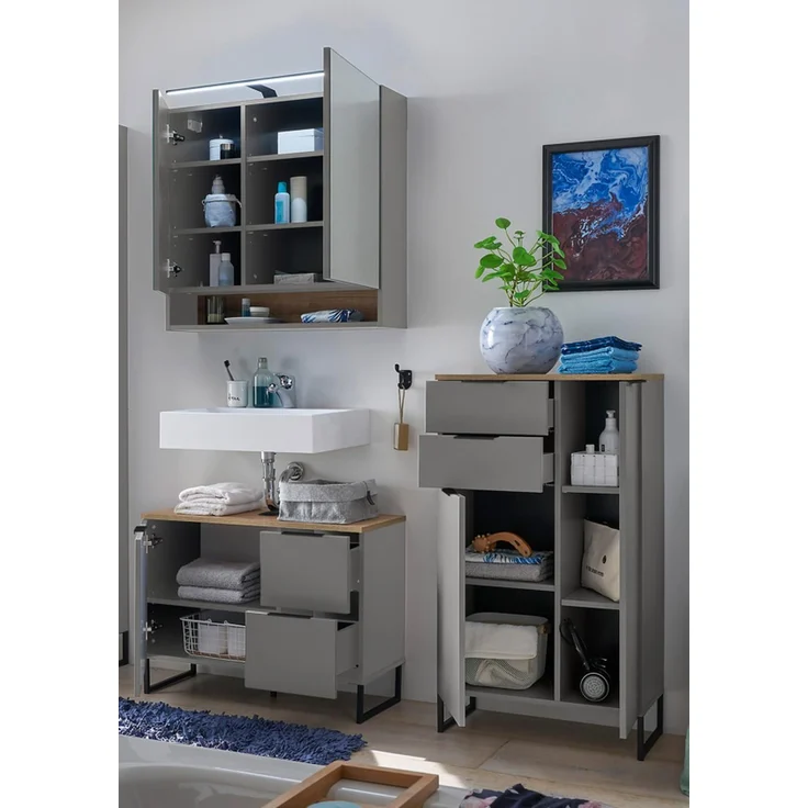 Badezimmer-Set >Denver< (3-tlg.) in grau matt / Evoke Eiche Dekor - 160x195x35 (BxHxT) – Bild 2