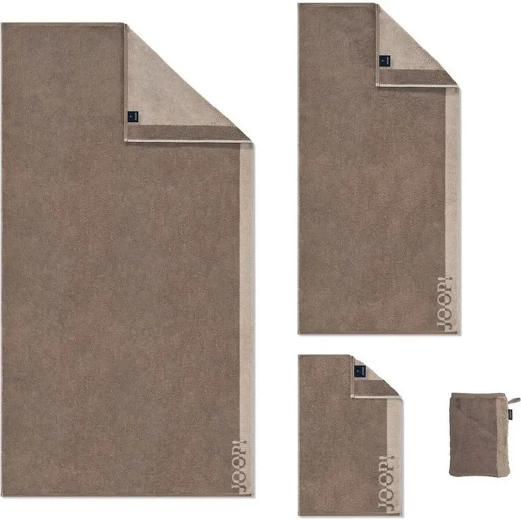 Cawö Handtuch Waschhandschuh Tone Doubleface Sand 1689 37, Walkfrottier (1-St), Unifarben, Streifen, Logo