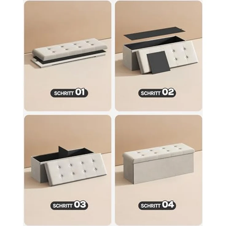 WOLTU Sitzhocker mit Stauraum Sitzbank faltbar Truhen Aufbewahrungsbox, Deckel abnehmbar, Gepolsterte Sitzfläche aus Samt, 110 x 37,5 x 38 cm, Cremeweiß, SH73cm – Bild 6
