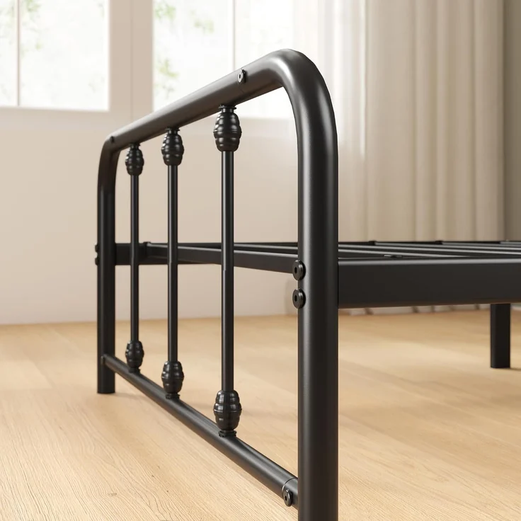Zinus Florence Bett 90x200 cm – 35 cm hoch – Metallbettgestell mit Kopf- und Fußteil – Bett mit Lattenrost – Bettgestell im Vintage-Design – Stauraum unter dem Bett – Schwarz – Bild 5
