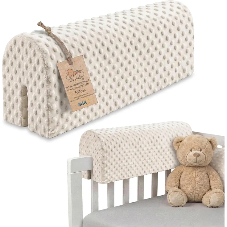 Bettkantenschutz für Kinderbetten 50 cm - Schutz für Bettrahmen Baby Bett rausfallschutz für boxspringbett bettgitter mit Bezug Kantenschutz Kinder Babybett Hellbeige – Bild 1