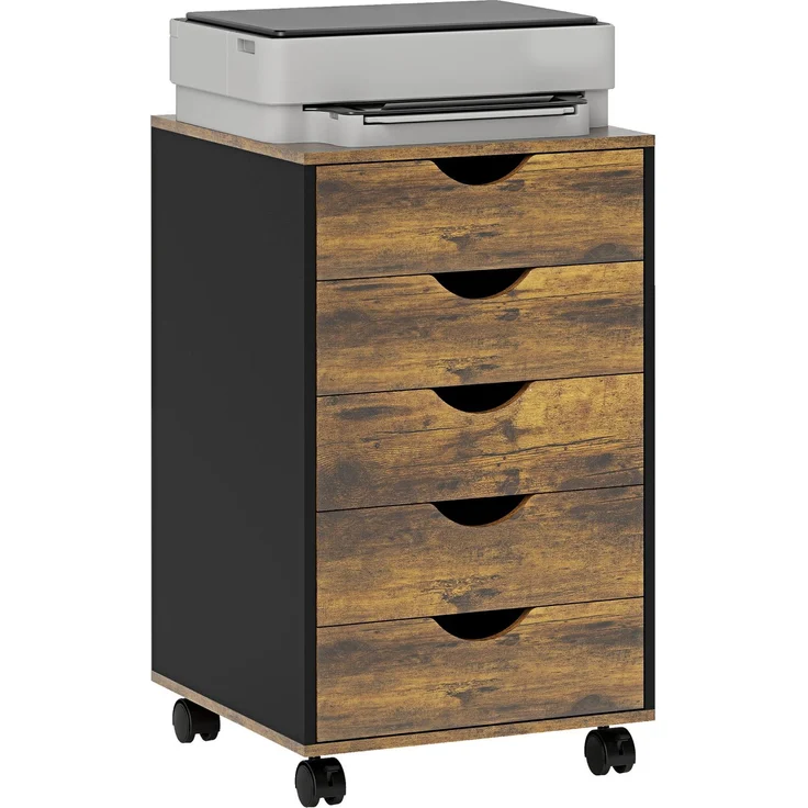 Bürokommode mit 5 Schubladen, 40.0×40.0×67.0cm, Braun rustikal schwarz, MELAYR – Bild 1