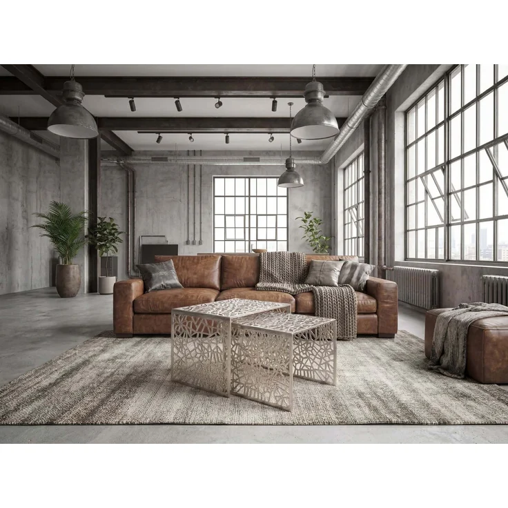 2er Set Couchtisch Aluminium Silber - Design Beistelltisch Set - Metalltisch Wohnzimmertisch modern Alu - Sofatisch rechteckig Metall - Loungetisch Set Satztisch Handmade – Bild 3