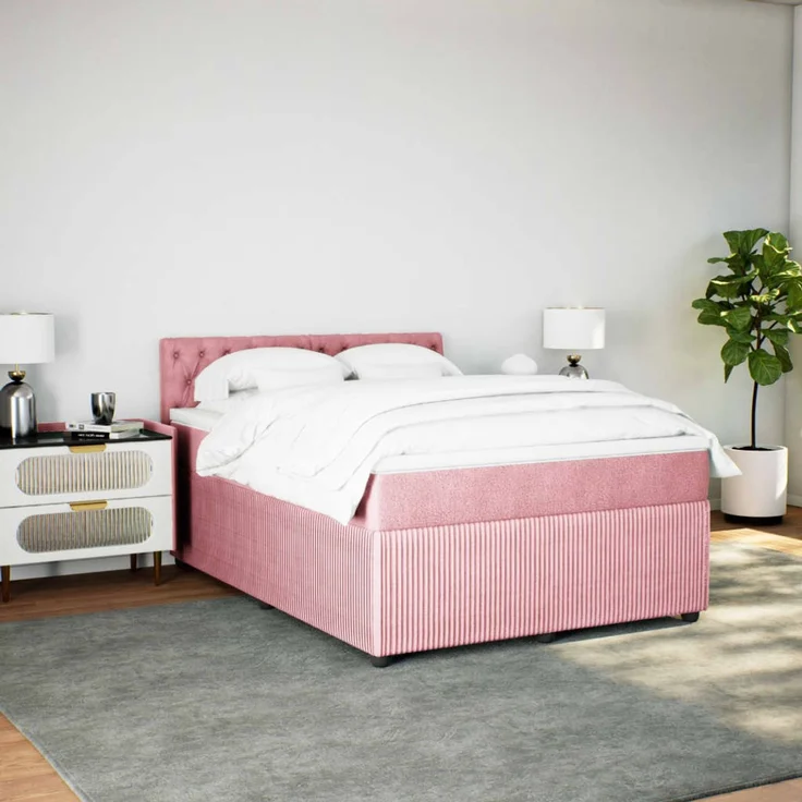 vidaXL Boxspringbett mit Matratze Rosa 140x190 cm Samt 3287745 – Bild 3