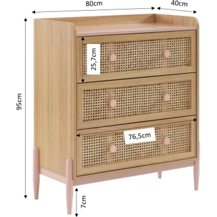 BAÏTA PABLO02 Kinderkommode, Pastellrosa, L80cm – Bild 4