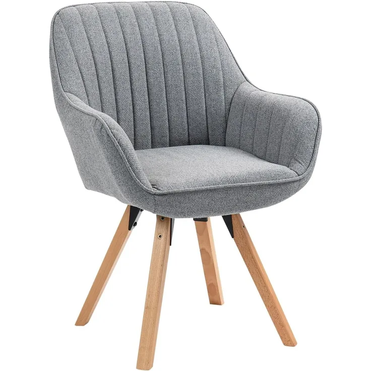 MEUBLE COSY Esszimmerstühle Drehbar 1 Stück Küchenstuhl Polsterstuhl Drehstuhl mit Armlehne Sessel Schminkstuhl aus Stoff Massivholzbeine für Esszimmer Wohnzimmer Arbeitszimmer, Grau, Holz, 60 x 58 x 83 cm