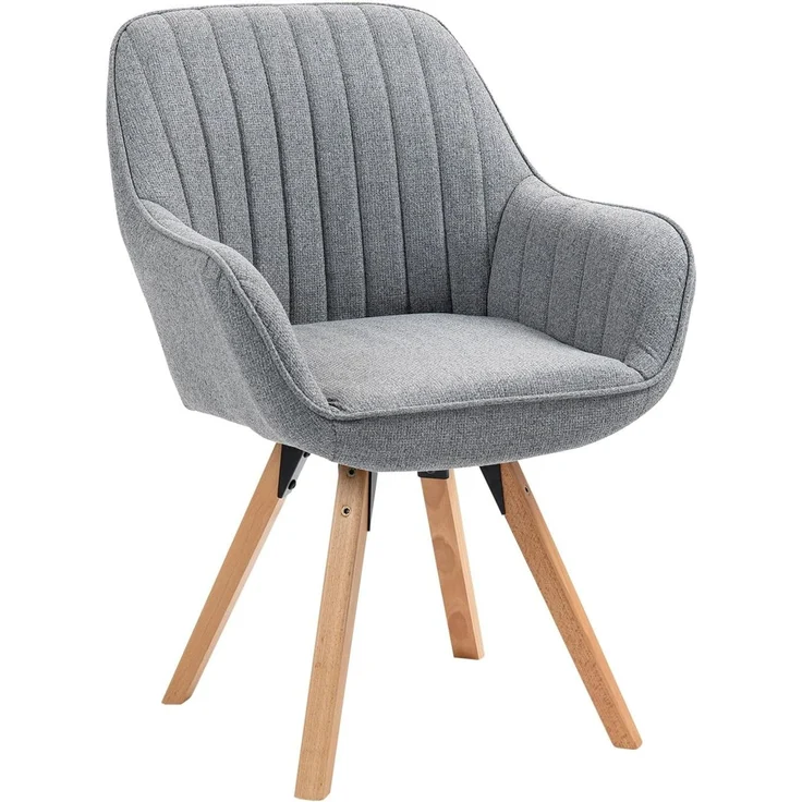 MEUBLE COSY Esszimmerstühle Drehbar 1 Stück Küchenstuhl Polsterstuhl Drehstuhl mit Armlehne Sessel Schminkstuhl aus Stoff Massivholzbeine für Esszimmer Wohnzimmer Arbeitszimmer, Grau, Holz, 60 x 58 x 83 cm