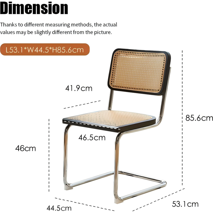 LVHOM 2er Set Freischwinger, Esszimmerstuhl mit Wiener Geflecht, Bauhaus Küchenstuhl aus Natur-Rattan, 25mm Chromgestell, stapelbarer Wohnzimmerstuhl, Schwarz – Bild 6
