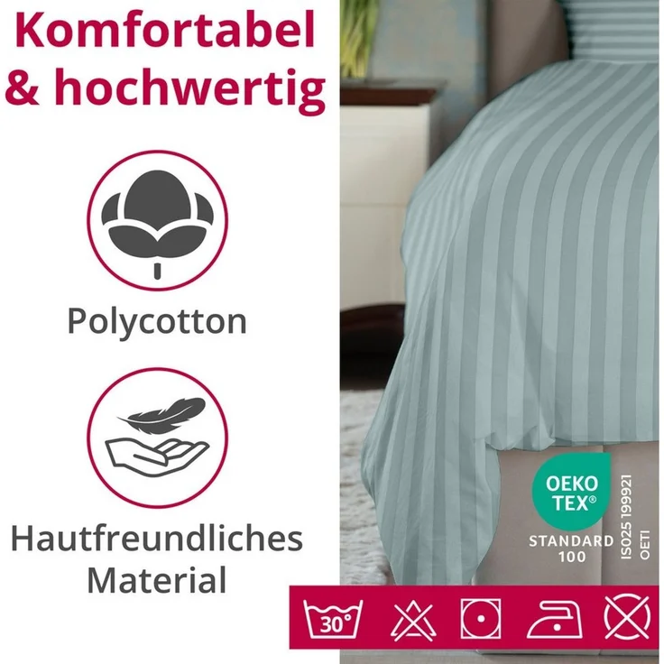 DecoHomeTextil Heimtextilmanufaktur Bettwäsche Set Bettgarnitur mit Reißverschluss Polycotton Streifen – Bild 3