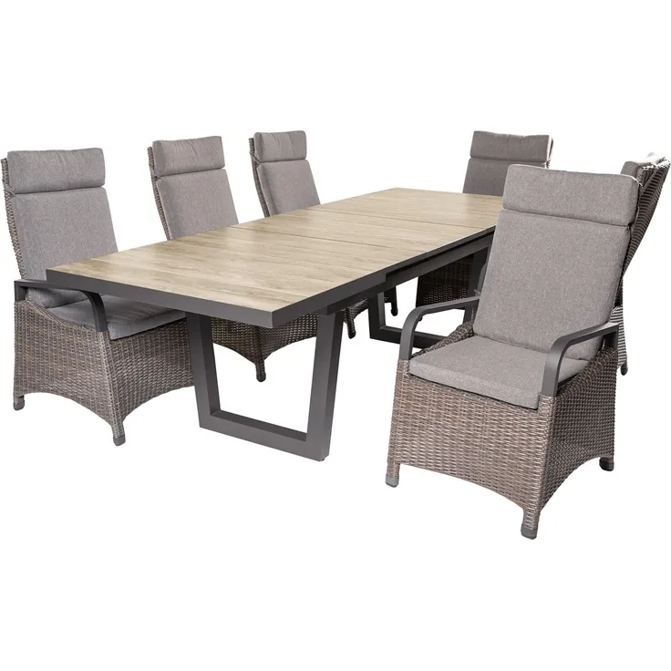 LC Garden 'Komido' Dining-Set I, Gartenmöbel-Set mit Sitzkissen, Polyrattan braun