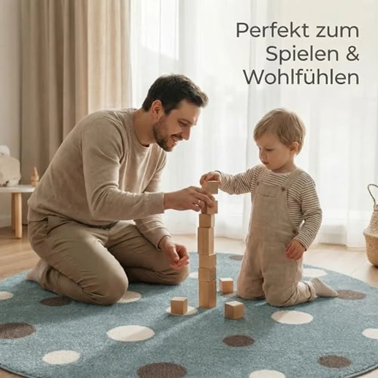 Jimri Kinderteppich DOTS l Pünktchen Gepunktet | Kinderzimmer/Jugendzimmer (Mint, Ø 120 cm Rund) – Bild 5