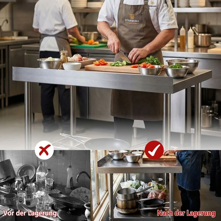 Home Nature Wohnkonzept Edelstahltisch Arbeitstisch Grilltisch Outdoor Küchentisch mit Ablagefläche, stabil bis 90 kg, 60 x 90 x 90 cm – Bild 5