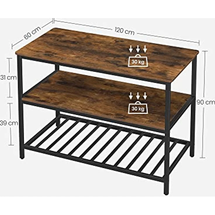 Vasagle Küchenregal mit großer Arbeitsplatte, 3-stufiges Gewürzregal, Stahlrahmen, 60 x 120 x 90 cm, industriell, leichte Montage, Vintagebraun-schwarz – Bild 4