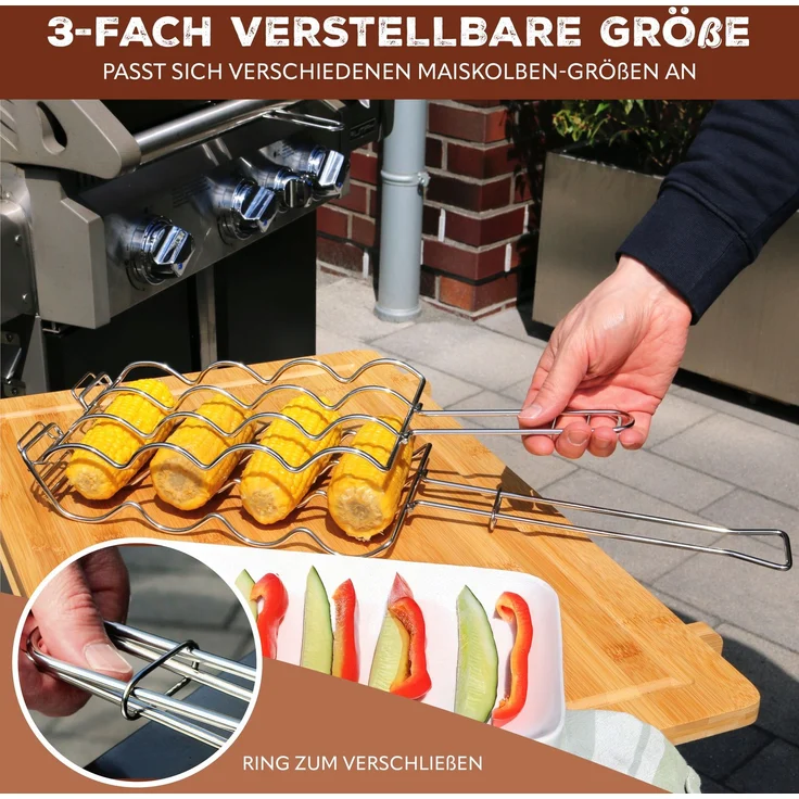 Maiskolben-Grillhalter für 4 Maiskolben / Edelstahl / 3 Größen einstellbar / ca. 55 x 17,5 cm – Bild 4