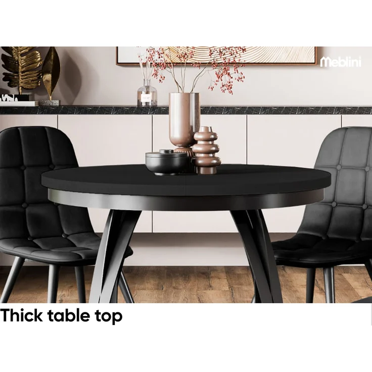MEBLINI Esstisch Rund Ausziehbar aus Metall - 100-176x77cm - LUNGA - Schwarz Matt - Loft - Esszimmertisch Modern - Küchentisch - Ausziehtisch - Round Dining Table - Esszimmertische – Bild 5