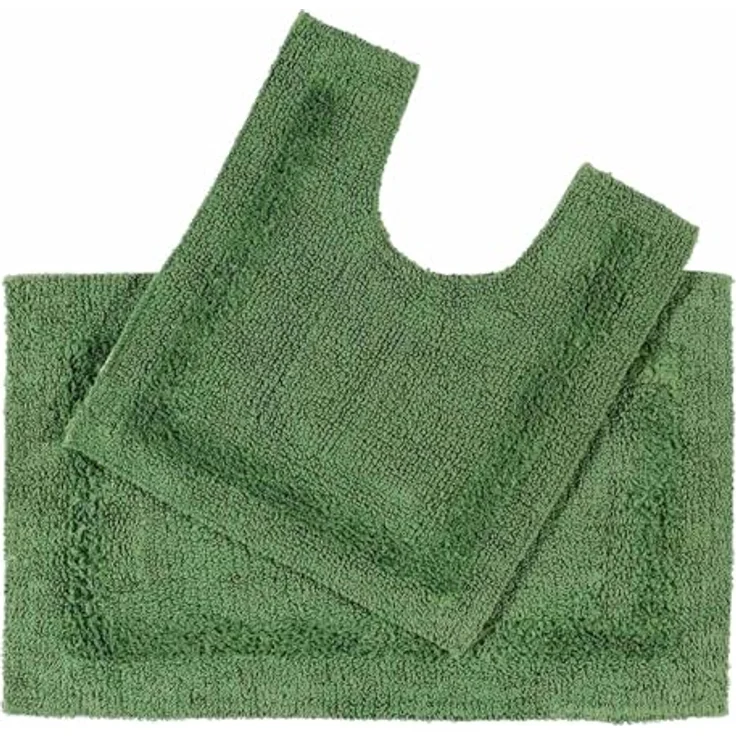 Homescapes 2-TLG. Badematten-Set grün, 50x80 cm Badematte & 50x55 cm WC-Vorleger mit Wende-Design aus 100% Baumwolle, saugfähig und pflegeleicht – Bild 1