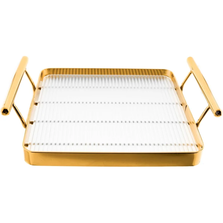9 Teiliges Snackschalen-Set aus Glas mit goldenem Serviertablett & Knaufdeckel – Bild 3