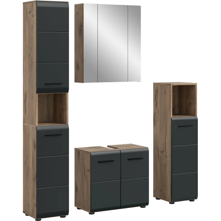 Badkombination (B/H/T: 150x185x30 cm) in schwarz matt und Nox Oak Nachbildung – Bild 1