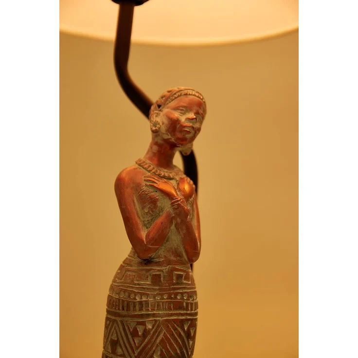 BRUBAKER Nachttischlampe Tischleuchte Afrikanische Frau in Kupfer-Optik, ohne Leuchtmittel, Motiv Lampe mit Keramikfuß, Höhe 58 cm – Bild 5