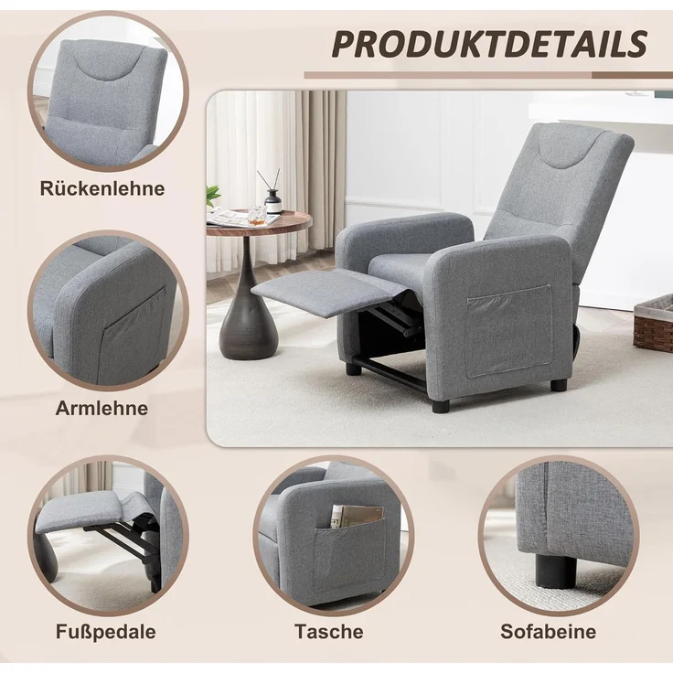Thanaddo Sessel Relaxsessel,TV-Sessel mit Liegefunktion,Massagesessel, Fußstütze ausziehließer – Bild 8