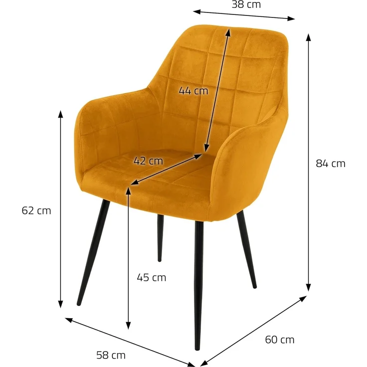 ML-DESIGN Stuhl Esszimmerstuhl ergonomisch & gepolstert Esstischstuhl mit Rückenlehnen (2 St), Wohnzimmerstuhl Gelb Samtbezug Metallbeine Küchenstuhl Polsterstuhl – Bild 3