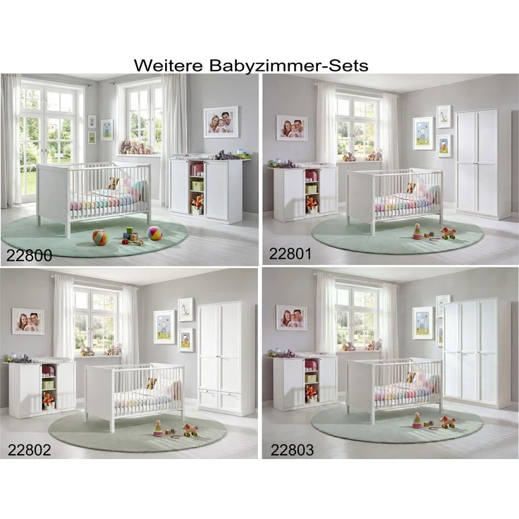 Babyzimmer-Set Kinderzimmer Babybett Wickelkommode Kleiderschrank+Schub. 135 cm Weiß – Bild 10
