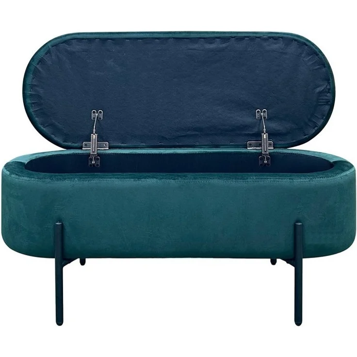 byLIVING Bank NOVA/Samt/Metall schwarz pulverbeschichtet/Polsterbank mit Stauraum/B 95, H 42, T 37,5 cm (Samt, dunkelgrün) – Bild 3