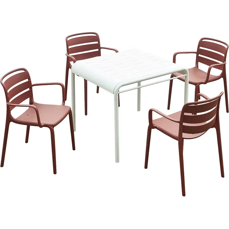 Vente-unique - MOAH Gartenessgruppe Plastik RotWeiß - B 56,5 cm80,5 cm x H 81 cm77 cm x L 60 cm90,5 cm – Bild 2