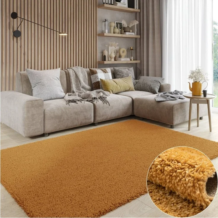 Wohnando Teppich MY-RUG Hochflorteppich Shaggy Star 100x100 cm, rund, Höhe: 38 mm, einfarbig, leicht glänzend, extra flauschig – Bild 5