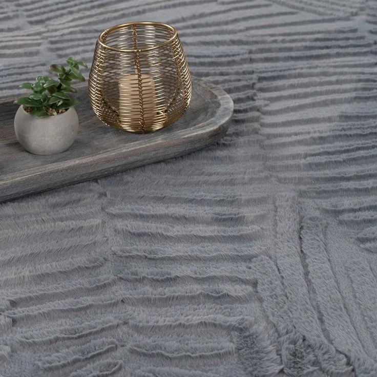 TaraCarpet Teppich Taipe-Pianta Hasenfell extra weich Hoch-Tief-Struktur, rechteckig, Höhe: 13 mm, Hasenfell Blätter anthrazit Wohnzimmer Schlafzimmer Esszimmer 60X110 – Bild 2
