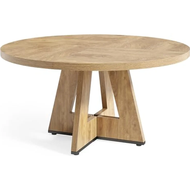 LITTLE TREE Runder Esstisch für 4 Personen, 120cm Esszimmertisch mit Holzsockel, Kreis Küchentische für Esszimmer, Küche, Wohnzimmer, Eiche – Bild 8